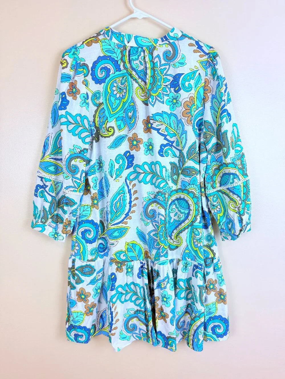 Paisley Floral Mini Dress Cotton Feel Long Sleeve Tiered Boho